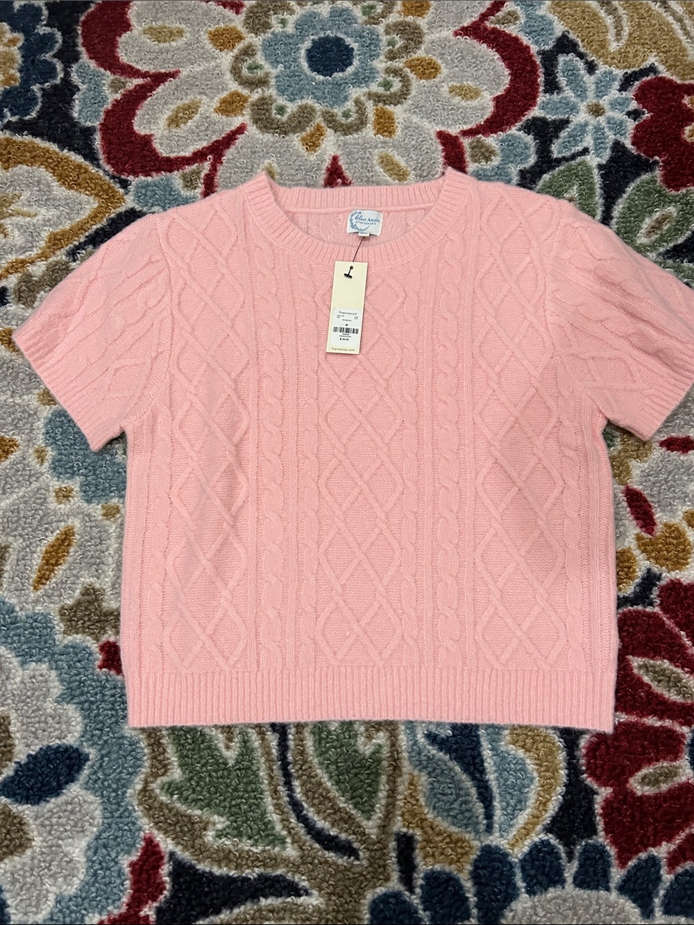 Francesca's Collections Short-Sleeve Cable Knit Sweater - Light Pink